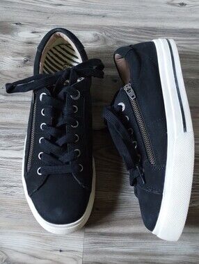 Black Platform Lace-Up Sneakers with Side Zip